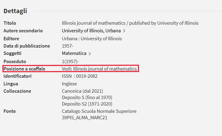 Ricerca dettagli periodico