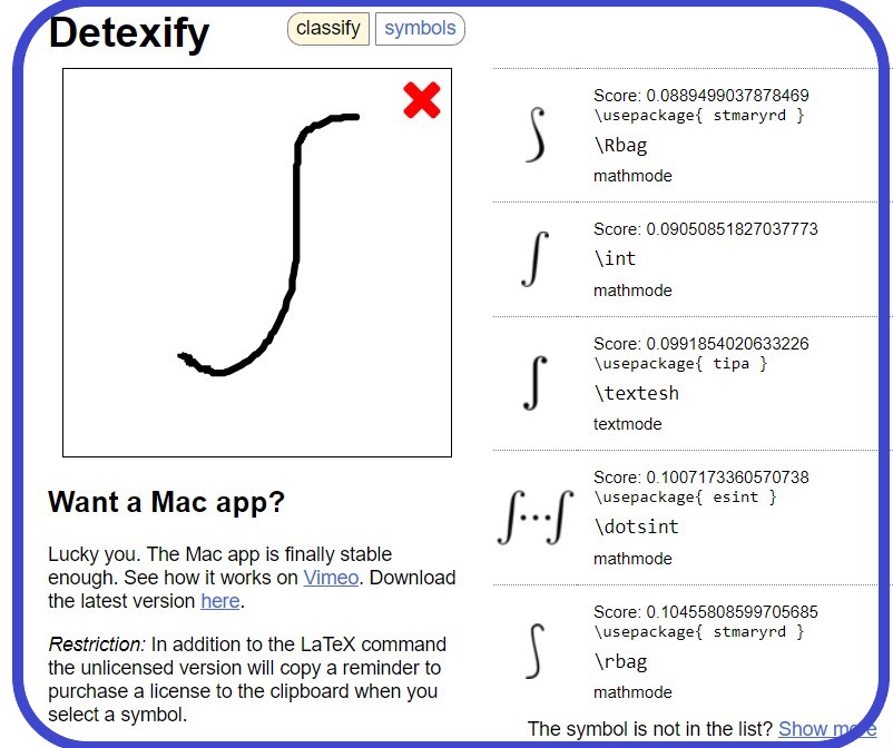 detexify UI - step 1